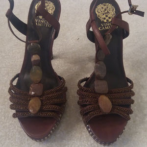Vince Camuto Navajo Brown T-strap High Heels 8M